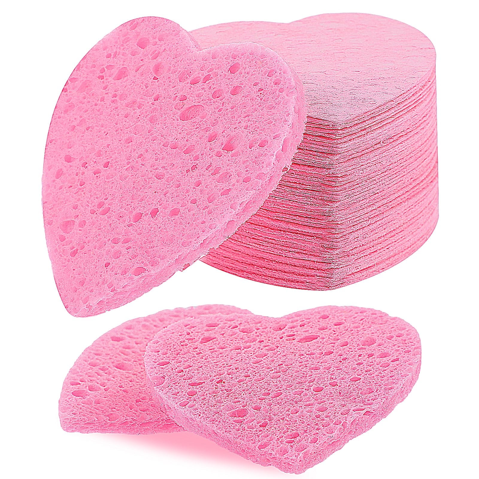 Papapt 50 Pcs Compressed Cellulose Heart Shape Face Facial Sponges 100% ...