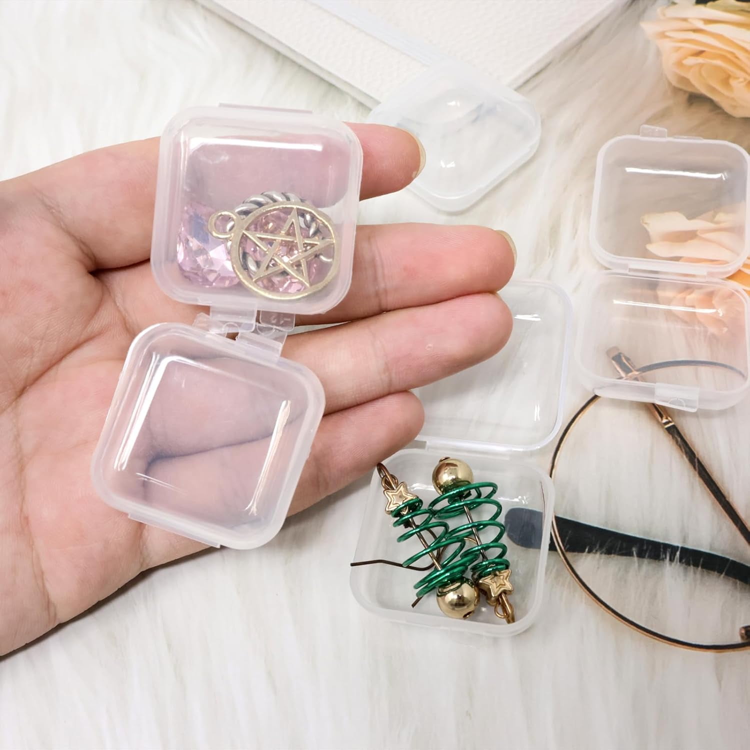 Picture of Papapt 50PCS Mini Square Storage Containers Plastic Clear Earplugs ...