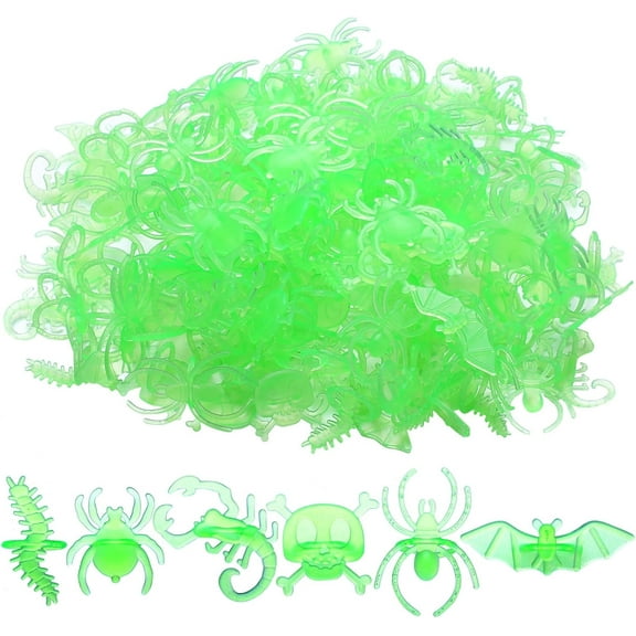 Papapt 60 Pcs Halloween Glow in the Dark Spider Rings Luminous Bat Ring Plastic Rings for Kids Bug Party Favors Trick or Treat Gifts Kids Costume Props Accessories Cupcake Topper Party Decoration