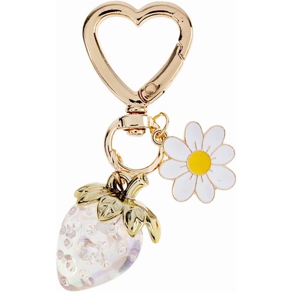 Papapt Cute Strawberry Keychain,Bag Charms,Kawaii Heart Flower Daisy Key chains Accessories Decor for Girls Purse Gift