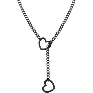 Papapt Heart Slip Chain Necklaces for Women,Stainless Steel O-Ring Adjustable Lariat Heart Y-Necklace,Punk Cuban Choker Necklace for women