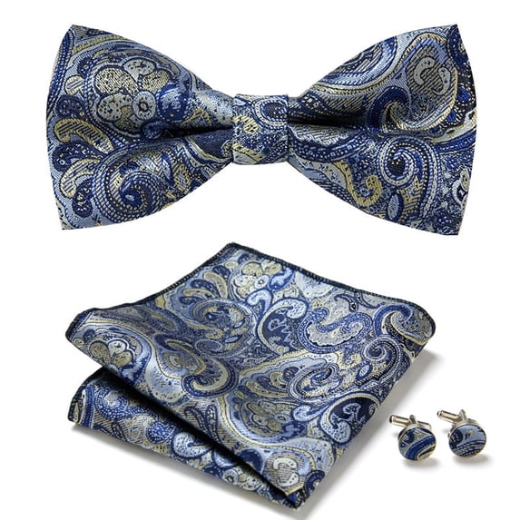 Papapt Mens Solid Color Double Fold Pre-tied Bow Tie and Pocket Square Cufflink Set