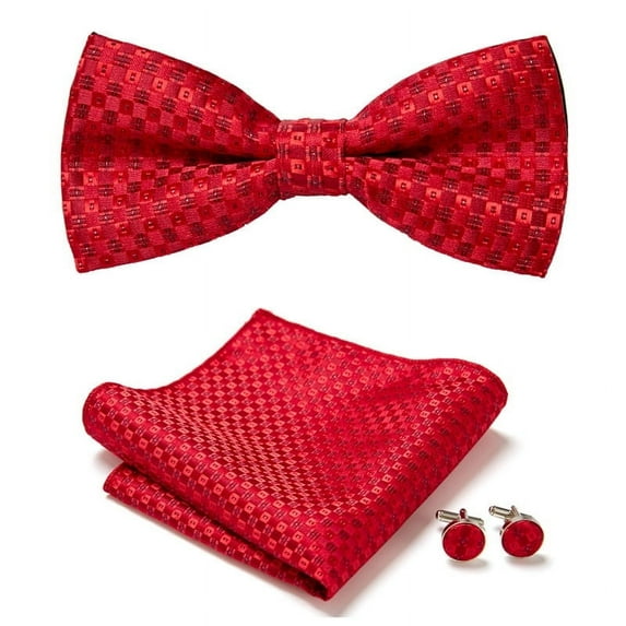 Papapt Mens Solid Color Double Fold Pre-tied Bow Tie and Pocket Square Cufflink Set