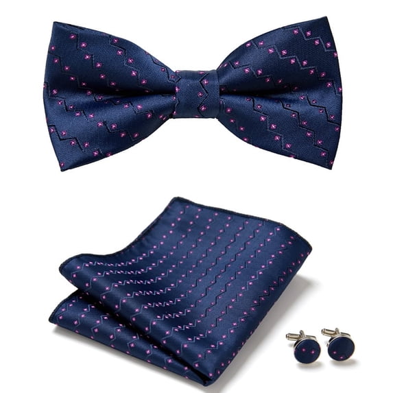 Papapt Mens Solid Color Double Fold Pre-tied Bow Tie and Pocket Square Cufflink Set