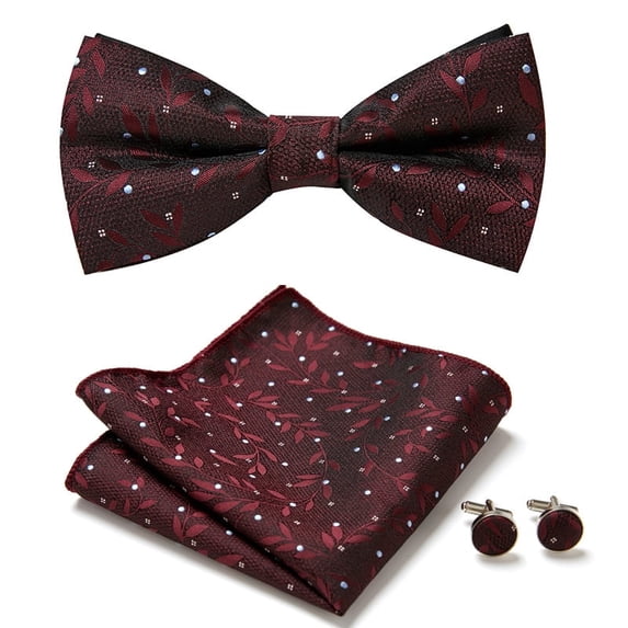 Papapt Mens Solid Color Double Fold Pre-tied Bow Tie and Pocket Square Cufflink Set