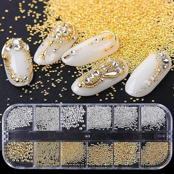 Papapt Nail Art Pearls with Nail Rhinestones Glue Gel Flatback Pearls Nail Charms Luxurious Nail Supplies Accessories Gold Silver Nail Gems Jewelry Pearls for Women Nail Design/ J02