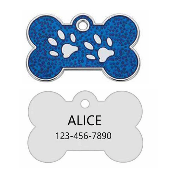 Papapt Personalized Pet ID Tags Personalized Dog and Cat Tags Custom Engraved Easy to Read Cute Glitter Paw Tag Dog Foot P001
