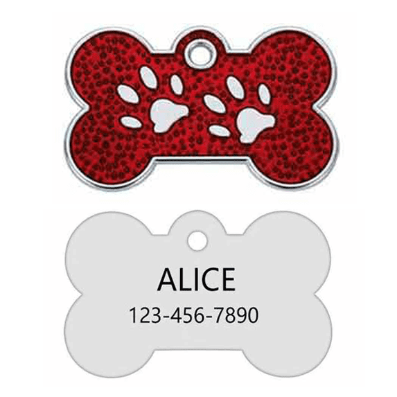 Papapt Personalized Pet ID Tags Personalized Dog and Cat Tags Custom Engraved Easy to Read Cute Glitter Paw Tag Dog Foot P001
