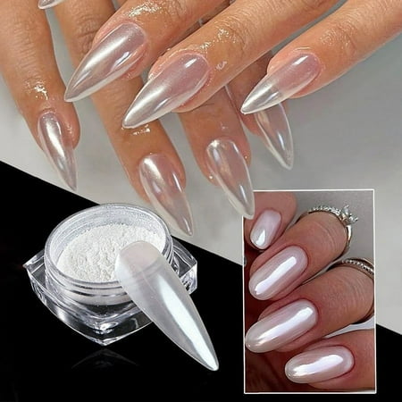 Papapt White Chrome Nail Powder Moonlight Pearl Powder for Nails, Magic Clear Pearlescent Aurora Mirror Effect Gel Nail Glitter Powder Nails Art Design 0.5/Jar #J02