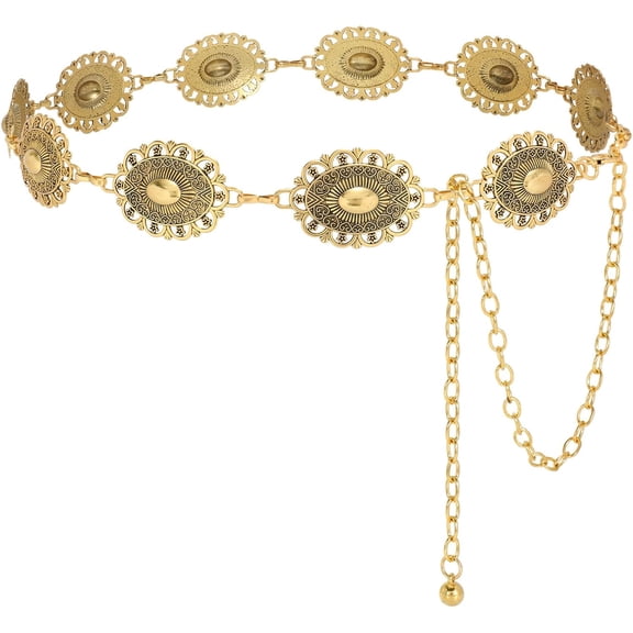 Women Concho Chain Belt Western Cowgirl Turquoise Metal Chain Belt for Dress