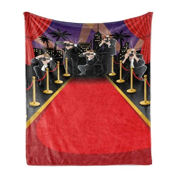 Paparazzi Soft Flannel Fleece Blanket, Photographers Taking Pictures at Red Carpet Special Occasion Famous, Cozy Plush for Indoor and Outdoor Use, 60" x 80", Scarlet Dark Blue Grey, by Ambesonne