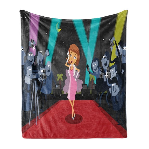 Paparazzi Soft Flannel Fleece Throw Blanket, Hollywood Actress on the Red Carpet Celebrity Movie Premier Theme Colorful, Cozy Plush for Indoor and Outdoor Use, 70" x 90", Multicolor, by Ambesonne