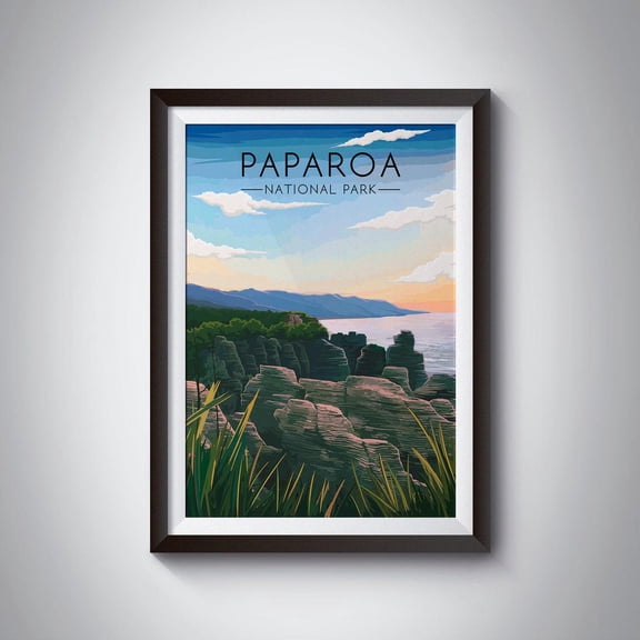 Paparoa National Park New Zealand Pancake Rocks Artwork, Unframed Paper Poster 16x20in