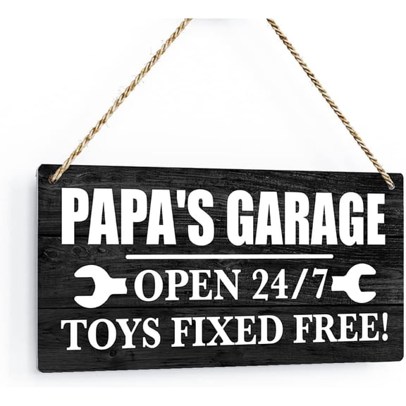 Papas Garage Wood Sign - Rustic Garage Decor for Dad, Garage Wall Art 12 x 8 Inch