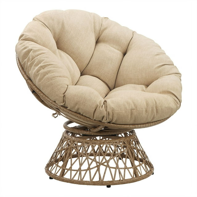 Papasan Chair- Cream Round Pillow Cushion Fabric- Natural Wicker Weave ...