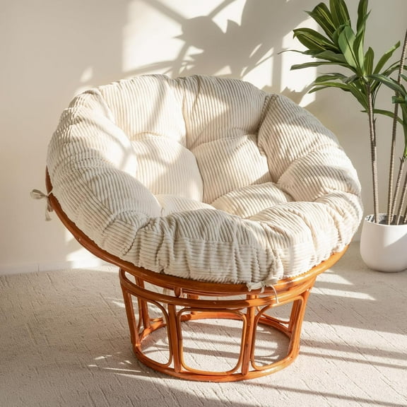 Papasan Chair Cushion with Corduroy Cover (Without Chair), 48 x 48 Inch Supportive Cushion, Overstuffed Chair Cushion,Beige