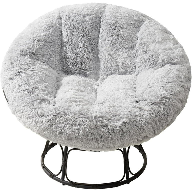 Papasan Chair Cushion with Long Faux Fur Cover Without Chair 48X48 Inch Supportive Cushion Fluffy and Furry Papasan Cushion Cover Grey Walmart