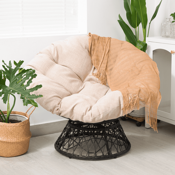Papasan Chair Soft Thick Density Fabric Cushion and High Capacity Steel Frame with 360 Degree Swive