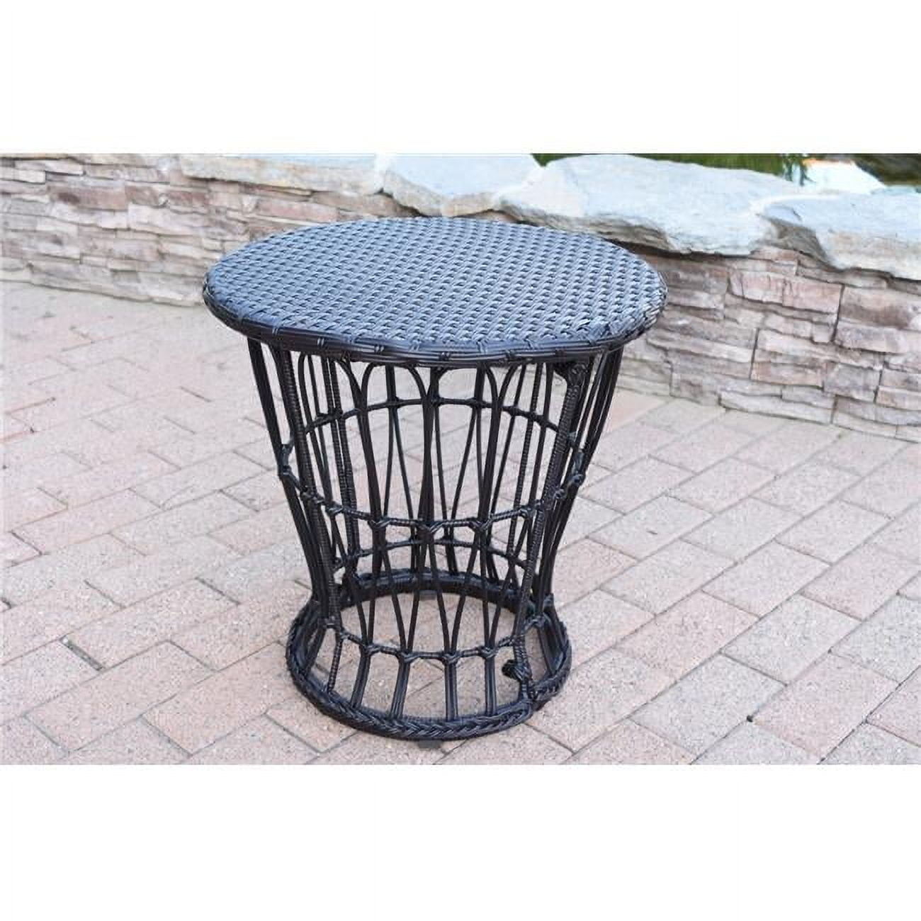 Espresso Resin Wicker Outdoor Side Table with Steel Frame