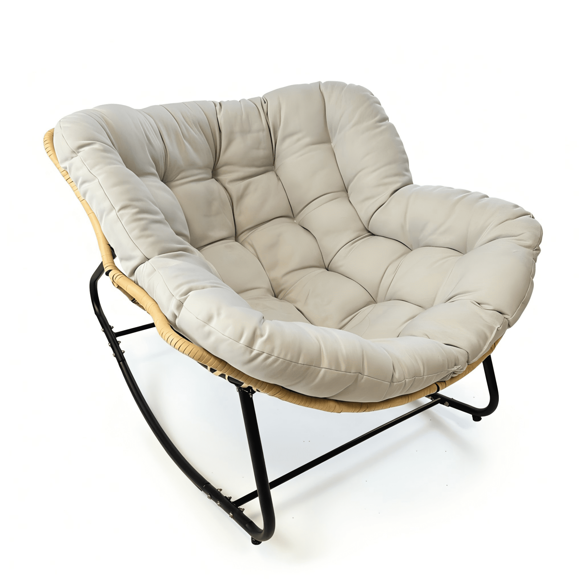 Papasan Rocking Chair with Cushion Indoor Outdoor, Oversized Padded ...