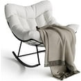 thumbnail image 1 of Papasan Rocking Chair, Outdoor Patio Rocking Chairs with Thick Cushion and Removable Side Pockets, Oversized Rocker Egg Chair for Bedroom, Porch, Garden (White, 43.3"D x 36.22"W x 24.8"H), 1 of 6