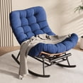 thumbnail image 1 of Papasan Rocking Chair with Thick Cushion, Outdoor Patio Rocking Chairs with Footrest, Oversized Rocker Wicker Chair for Bedroom, Living Room, Porch, Garden, Lawn (Dark Blue), 1 of 1