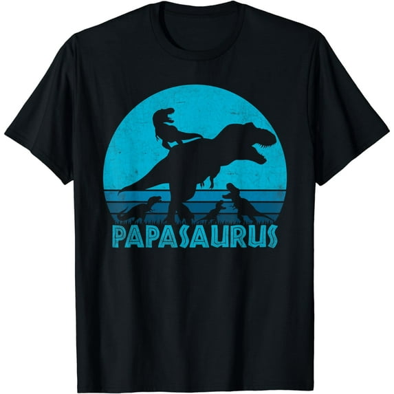 Papasaurus 4 Kids Vintage Retro Sunset Funny Gift For Dad T-Shirt
