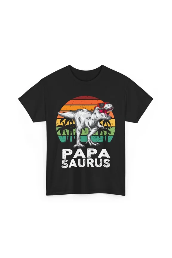 Papasaurus Retro T-Rex Dinosaur Dad Sunglasses Sunset Unisex T-Shirt, S-5XL