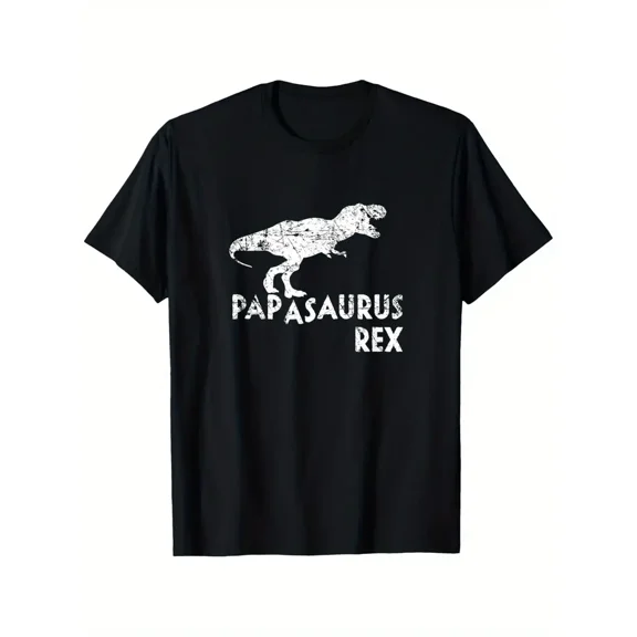 Papasaurus Rex Dinosaur Graphic T-Shirt - 100% Cotton, Black Short Sleeve Tee for Men & Women, Casual All-Season Wear, S-XXXL, Dinosaur Clothes