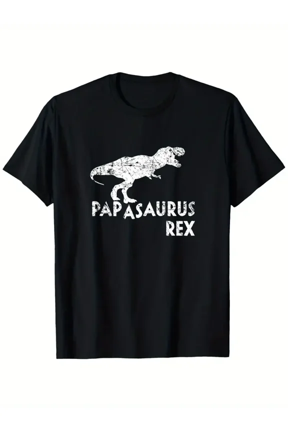 Papasaurus Rex Dinosaur Graphic T-Shirt - 100% Cotton, Black Short Sleeve Tee for Men & Women, Casual All-Season Wear, S-XXXL, Dinosaur Clothes