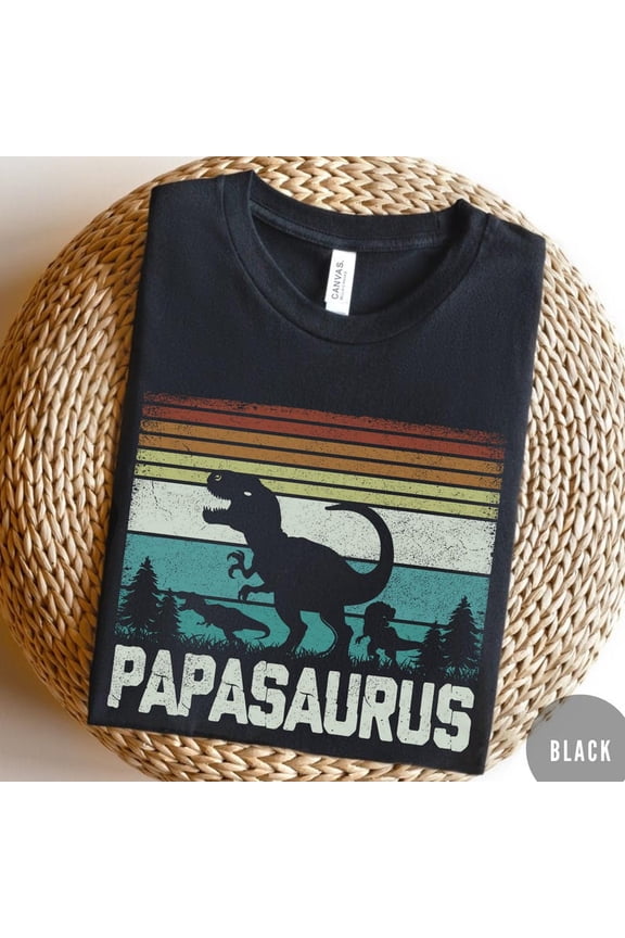 Papasaurus Shirt Funny Dinosaur Dad Tee, Fathers Day Gift for Dad, Dino Papa Shirt, Gift from Kids, Retro T-Rex Dad Shirt, Cool Dad Dino Tee
