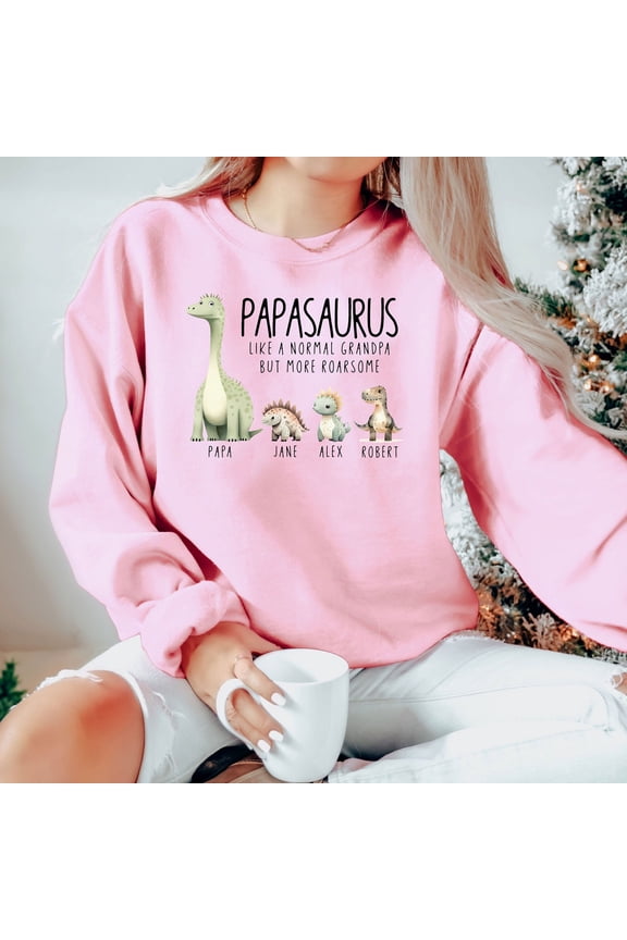 Papasaurus Sweatshirt, Dinosaur Dad Pullover with Kids' Names, Funny New Dad Gift, Grandpa T-Rex Sweatshirt, Father's Day Apparel