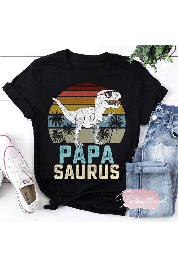 Papasaurus T Rex Dinosaur Family Graphic Tee Retro Prehistoric Top,for unisex up to 5XL