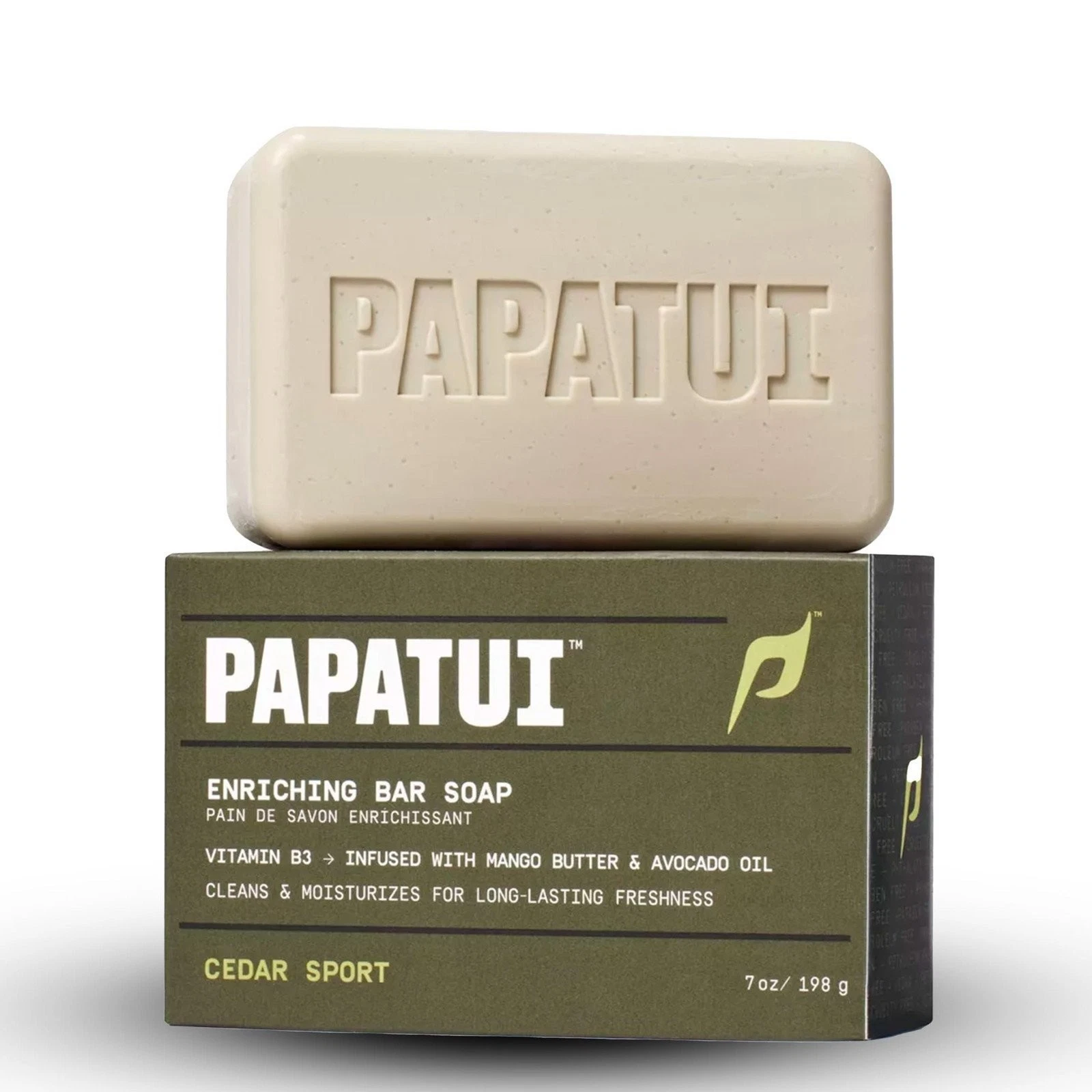 Papatui Enriching Men's Bar Soap Cedar Sport  7 oz Natural Scented Body Cleansing Bar