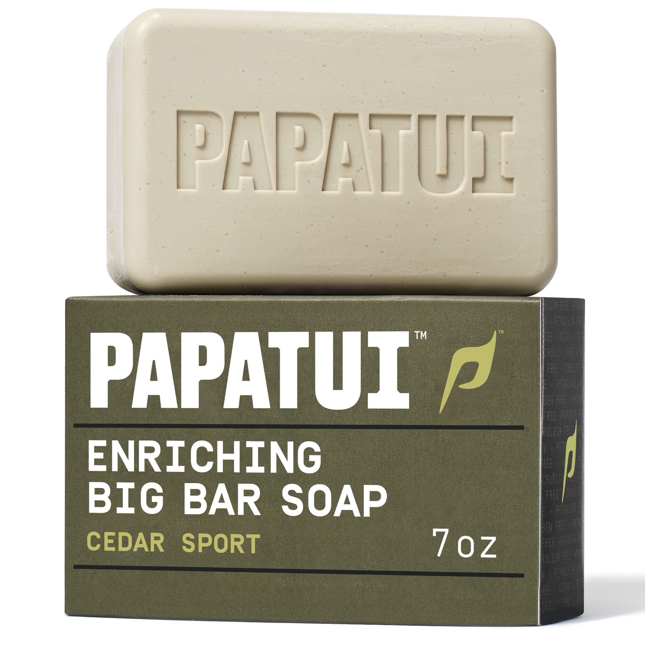 Papatui, Men's Bar Soap, Cedar Sport, Exfoliating, Hydrating, Made with Mango Butter, Avocado Oil, Ceramides, 7 oz, Sulfate-Free