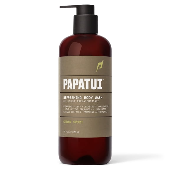 Papatui Men's Body Wash, Cedar Sport, Exfoliating, Hydrating, Made with Coconut Oil, 28 fl oz, Dermatologist-Tested, Sulfate-Free