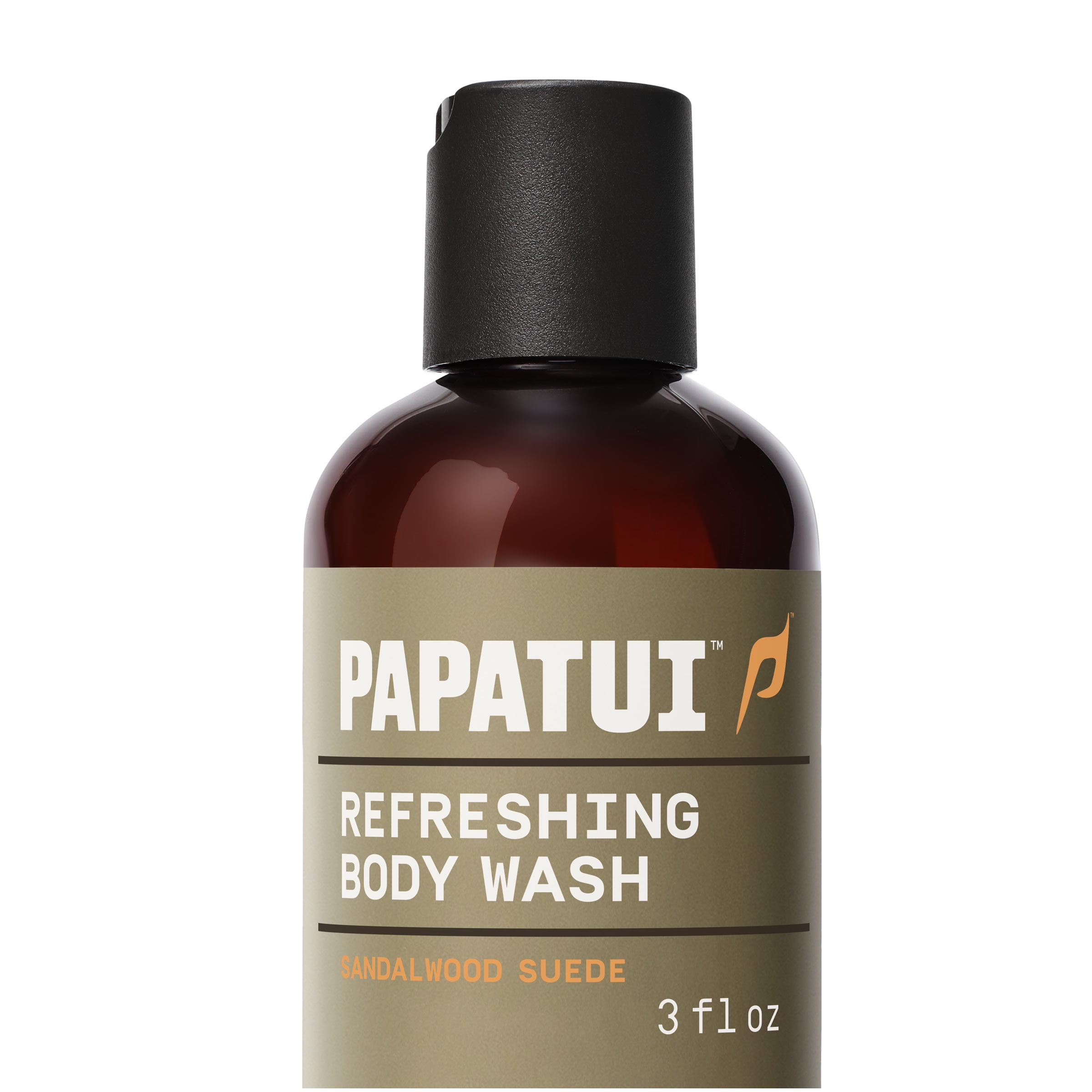 Papatui Men's Mini Trial & Travel Size Body Wash, Sandalwood Suede, Refreshing, 3 oz