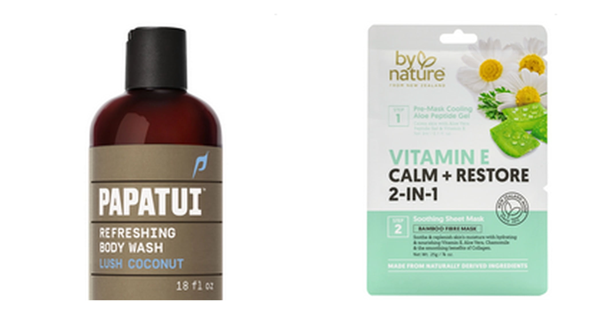 Papatui Refreshing Men's Body Wash, Lush Coconut & By Nature Vitamin E Calm + Restore 2-in-1 Mask Bundle