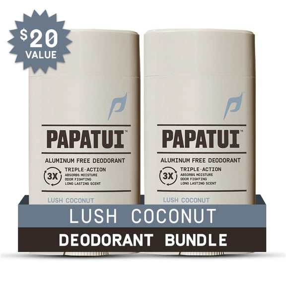 (2 pack) Papatui Triple Action Complex Men's Aluminum Free Deodorant, Lush Coconut, 2.6 oz