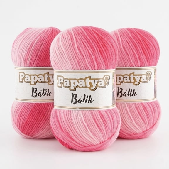Papatya Batik Pink Ombre Yarn, 100% Acrylic DK Weight for Knitting & Crochet, 3-Pack (300g Total)