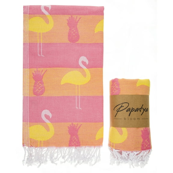 Papatya Bloom XL (39x71) Quick Dry, Sand Off Turkish Beach Towel, Flamingo