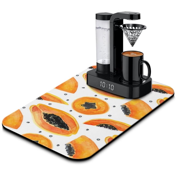 Papaya Dish Drying Mat 12x20in, Cute Tropical Exotic Fruit Print Pattern Absorbent Kitchen Mat