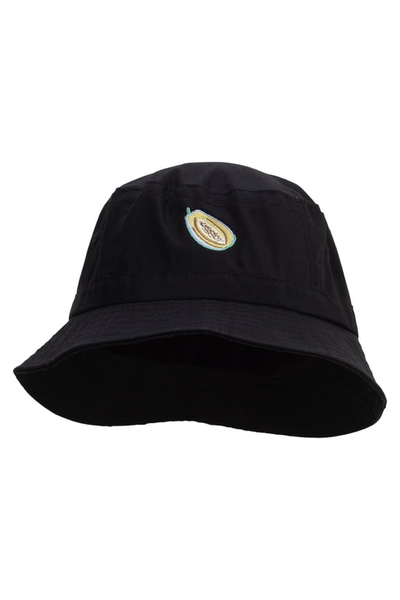 Papaya Fruit Embroidered Bucket Hat - Black OSFM