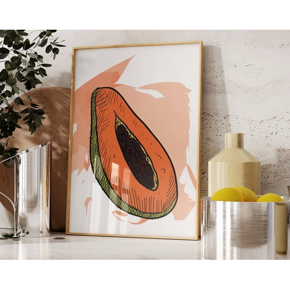 Papaya Kitchen Wall Art! Boho, Minimalist Modern Art, Kitchen Prints & Art, Physical Poster Print Shipped To You! Wall Art, Modern Wall Decor, 16x24 UNFRAMED