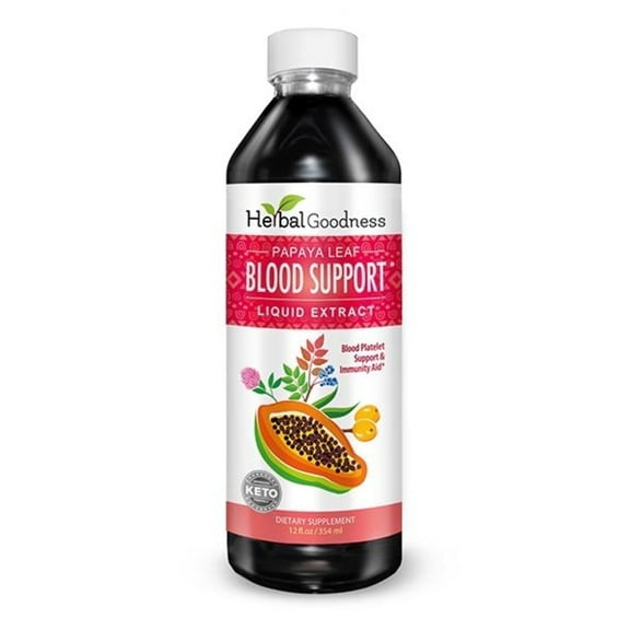 Papaya Leaf Extract Blood Support 12fl.oz, Organic Healthy Platelets, Vitamins, Blood Cleanse, Digestion, Papaya Enzyme Supplement, Herbal Goodness