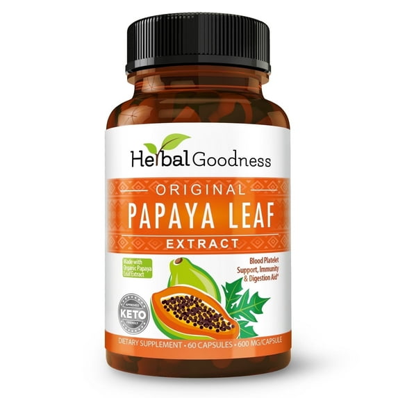 Herbal Goodness Papaya Leaf Extract Capsule, Pills, Digestive Enzymes, Immunity, Gut Health Supplement, Blood Platelet - 60/600mg