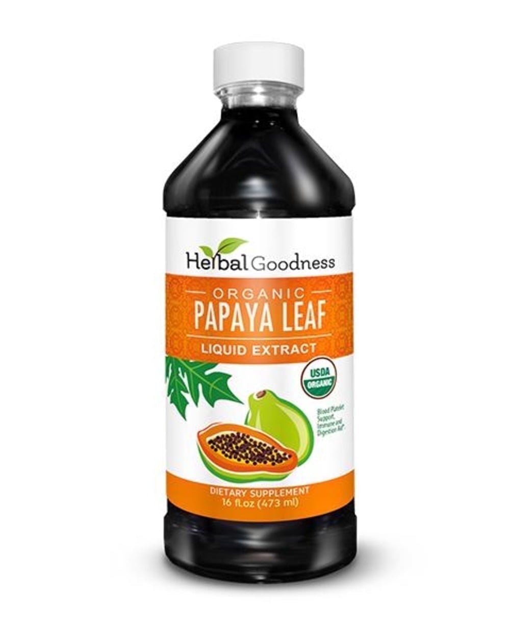 Papaya Leaf Extract Liquid 16fl.oz, Organic Blood Platelets, Digestive Enzymes, Gut Health & Spleen Supplement, Herbal Goodness