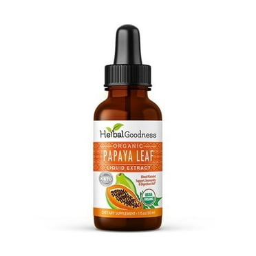 Papaya Leaf Extract Liquid 1 fl.oz, Organic, Papain, Digestive Supplement, Papaya Enzymes, Gut Support - Herbal Goodness