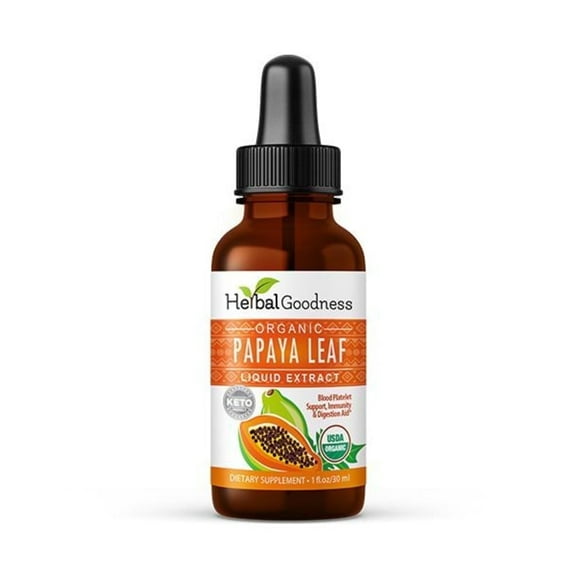 Papaya Leaf Extract Liquid 1 fl.oz, Organic, Papain, Digestive Supplement, Papaya Enzymes, Gut Support - Herbal Goodness