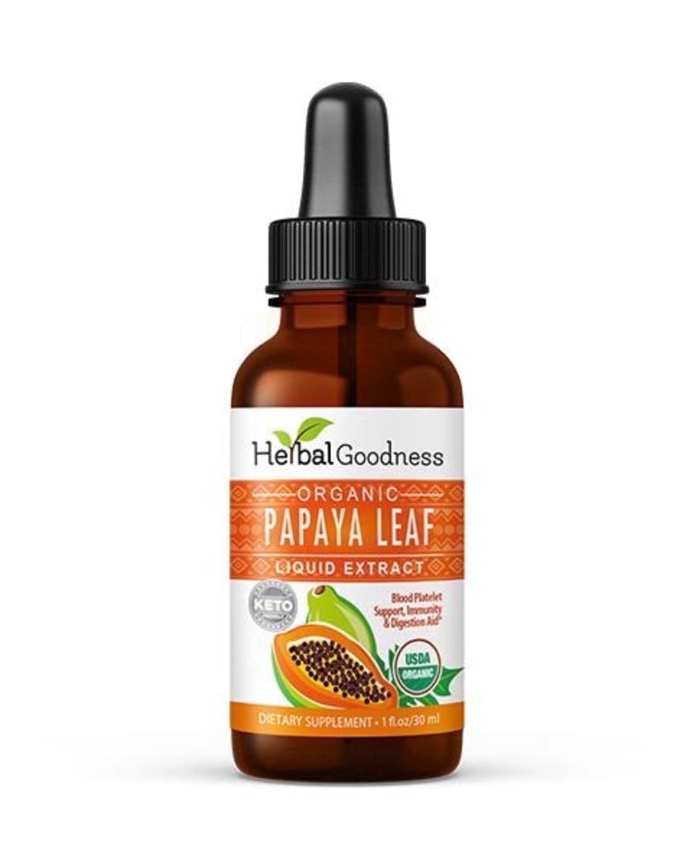 Papaya Leaf Extract Liquid 1 fl. oz, Organic, Blood Platelet, Papain, Digestive Supplement, Papaya Enzymes, Gut Support - Herbal Goodness